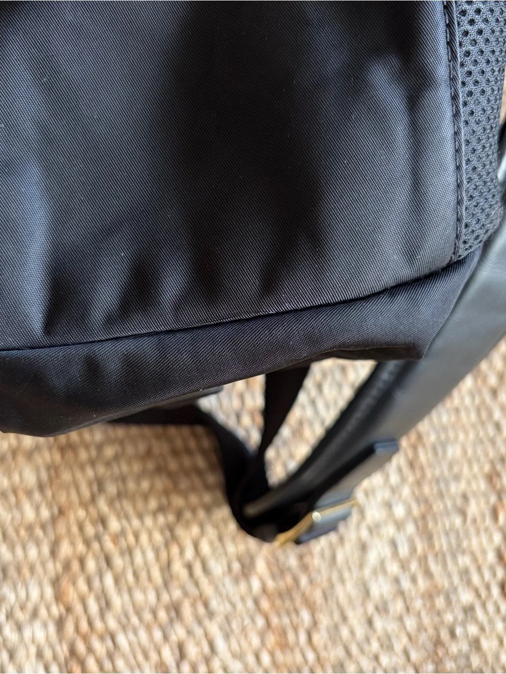 Italic Black Nylon Laptop Backpack with Gold Hardware